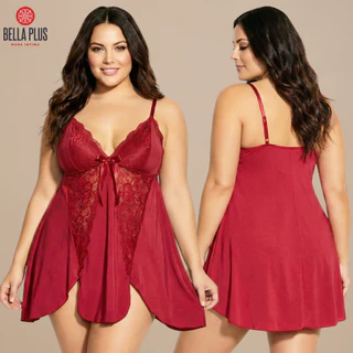 Camisola plus size em tom vermelho com renda, caimento soltinho